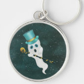 Cute Ghost Silly Face Wearing Top Hat Skull Cane Sleutelhanger (Voorkant)