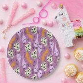 Cute Ghost Skull Bat Halloween Doodles Paars Papieren Bordje (Feest)