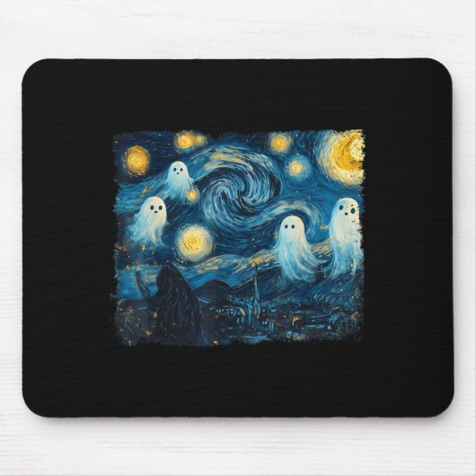 Cute Ghost Starry Night Halloween Soky Retro Van G Muismat (Voorkant)
