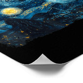 Cute Ghost Starry Night Halloween Soky Retro Van G Poster (Hoek)