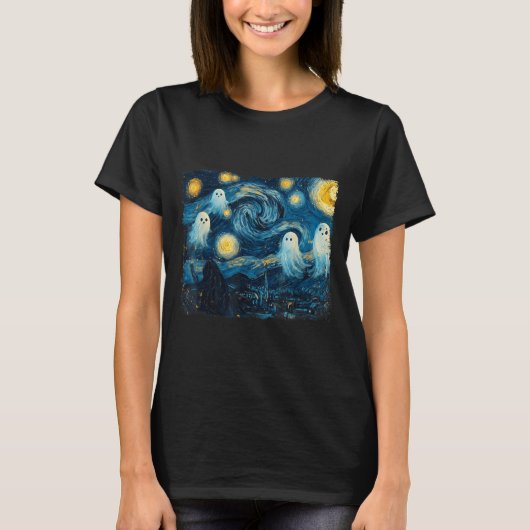 Cute Ghost Starry Night Halloween Soky Retro Van G T-shirt (Voorkant)