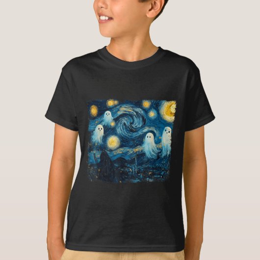 Cute Ghost Starry Night Halloween Soky Retro Van G T-shirt (Voorkant)
