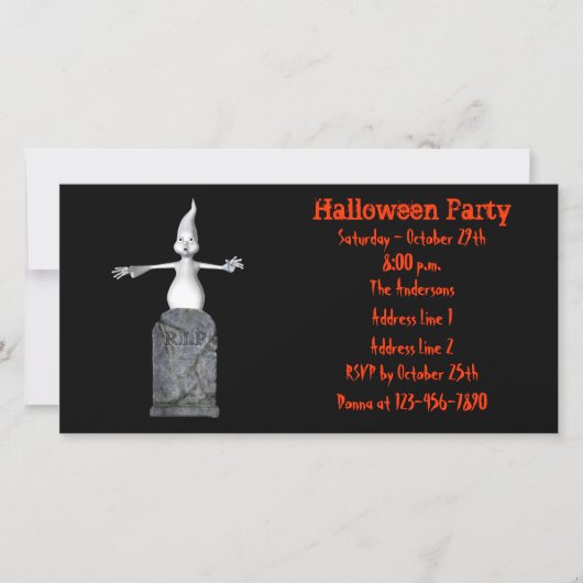 Cute Ghost Tombstone Halloween Invite (Voorkant)