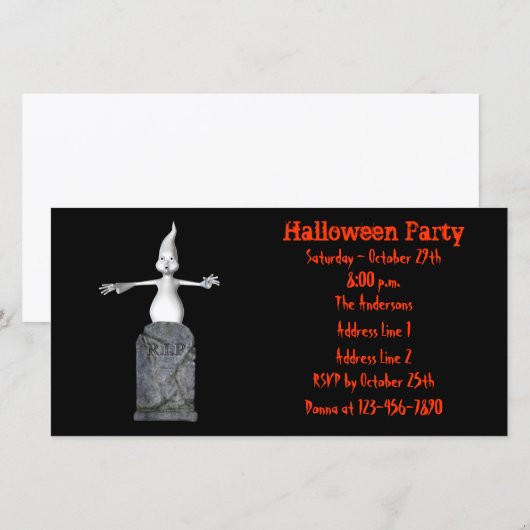 Cute Ghost Tombstone Halloween Invite (Voorkant / Achterkant)