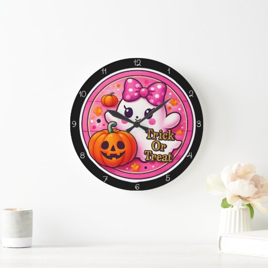 Cute Ghost Trick Or Treat Fun Grote Klok (Huis)