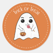 Cute Ghost Trick or treat Halloween Label Sticker (Voorkant)