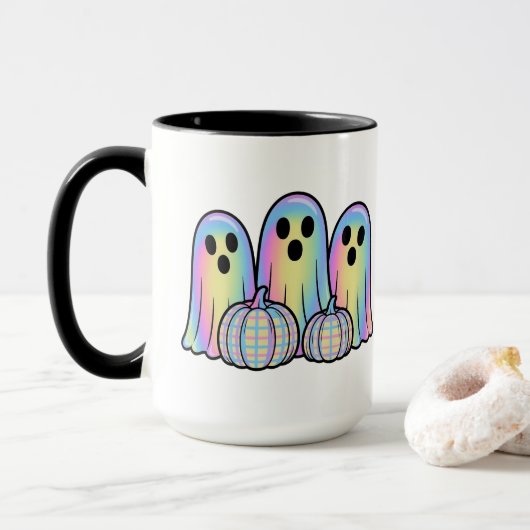 Cute Ghost Trio Halloween Coffee Mug – Adorable Mok (Met donut)