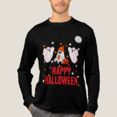 Cute Ghost Trio Happy Halloween Long Sleeve Tri-Blend Shirt (Voorkant volledig)