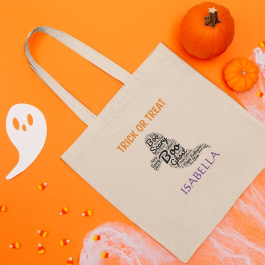 Cute Ghost Typography Trick or treat Canvas tas