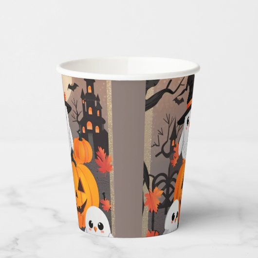 Cute Ghost Uilen & Pompoenen Griezige Halloween Fe Papieren Bekers (Links)