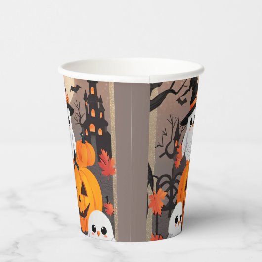 Cute Ghost Uilen & Pompoenen Griezige Halloween Fe Papieren Bekers (Rechts)