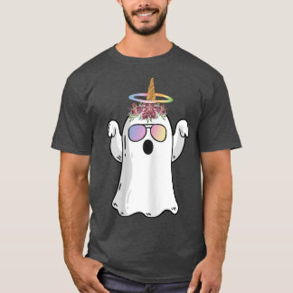 Cute Ghost Unicorn Flower Crown Sunbril gekleurd T-shirt