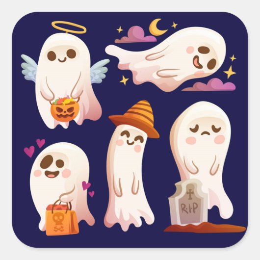 Cute Ghost Vierkante Sticker (Voorkant)