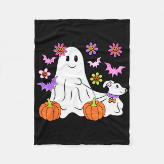 Cute Ghost Walking Dog Floral Pumpkin Pet Lover Ha Fleece Deken