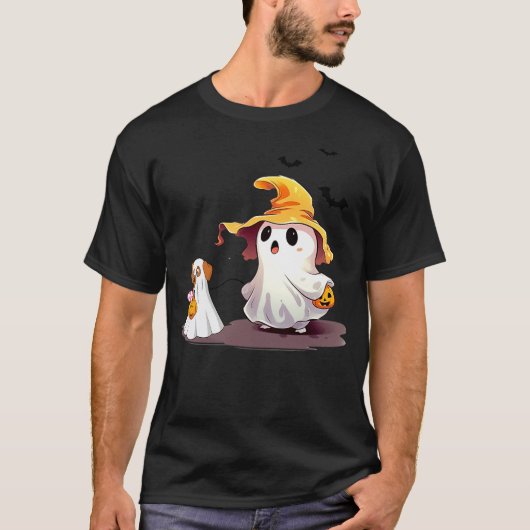 Cute Ghost Walking Dog Ghost Dog Halloween Night F T-shirt (Voorkant)