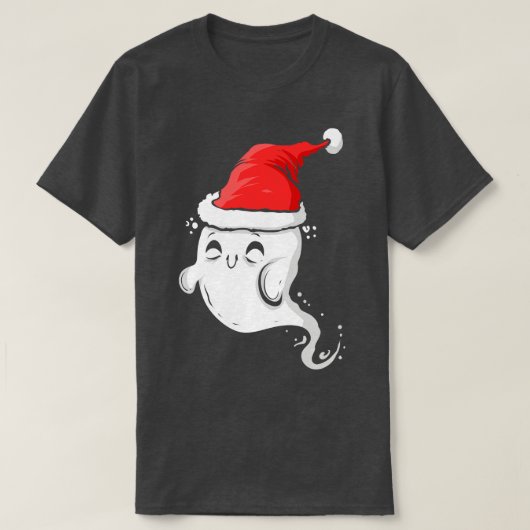 Cute Ghost Wearing Santa Hat Kersthalloween H T-shirt (Design voorkant)