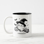 Cute Ghost Witch with Pumpkin & Broom | Two-Sided  Tweekleurige Koffiemok (Links)