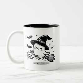 Cute Ghost Witch with Pumpkin & Broom | Two-Sided  Tweekleurige Koffiemok