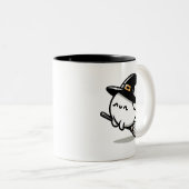 Cute Ghost Witch with Pumpkin & Broom | Two-Sided  Tweekleurige Koffiemok (Voorkant rechts)