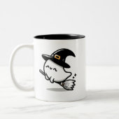 Cute Ghost Witch with Pumpkin & Broom | Two-Sided  Tweekleurige Koffiemok (Links)
