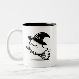 Cute Ghost Witch with Pumpkin & Broom | Two-Sided  Tweekleurige Koffiemok