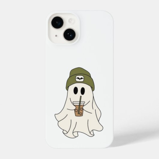 Cute Ghost with Beanie & Drink – Halloween Case iPhone Hoesje (Achterkant)