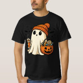 Cute Ghost with Candy & Pumpkin Drink T-shirt (Voorkant)
