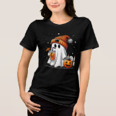Cute Ghost with Drink and Pumpkin Art Tri-Blend Shirt (Voorkant)