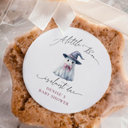 Cute Ghost with Pink Bow & Witch Hat Baby Shower  Vierkante Sticker