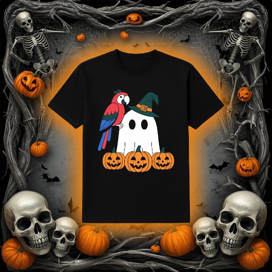 Cute Ghost with Pirate Parrot Halloween T-shirt