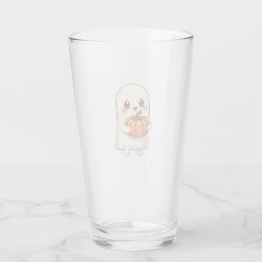 Cute Ghost with Pumpkin � Funny Halloween Glas (Achterkant)