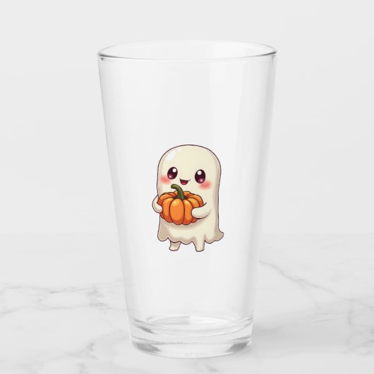 Cute Ghost with Pumpkin � Funny Halloween Glas (Voorkant)