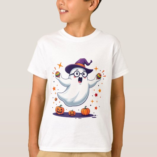 Cute Ghost with Pumpkins Halloween T-shirt (Voorkant)