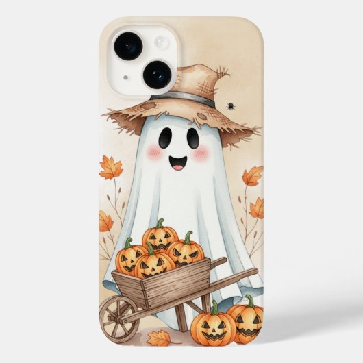 Cute Ghost with Pumpkins Phone Case - Adorable Hal (Achterkant)