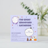 Cute Ghosts Begraafplaats – Uitnodiging voor Kinde (Staand voorkant)