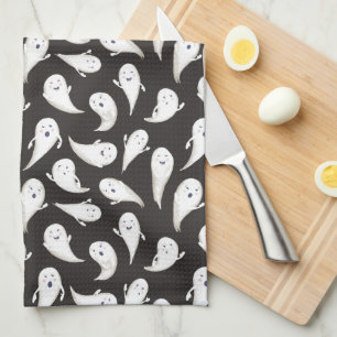 Cute Ghosts Black Halloween Kitchen Towel Theedoek