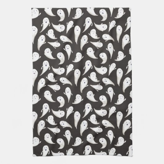 Cute Ghosts Black Halloween Kitchen Towel Theedoek (Verticaal)