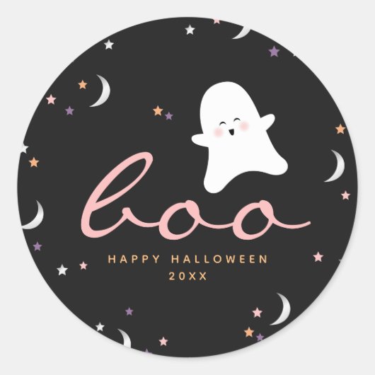 Cute Ghosts Boo Halloween Ronde Sticker (Voorkant)