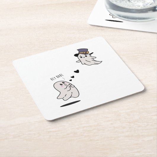 Cute ghosts couple talking kartonnen onderzetters (Schuin)