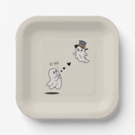 Cute ghosts couple talking papieren bordje