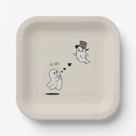 Cute ghosts couple talking papieren bordje (Voorkant)