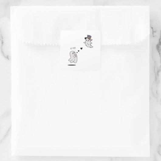 Cute ghosts couple talking vierkante sticker (Tas)