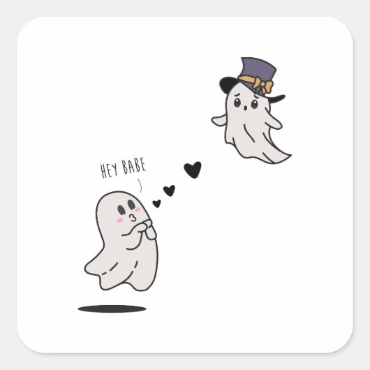 Cute ghosts couple talking vierkante sticker (Voorkant)