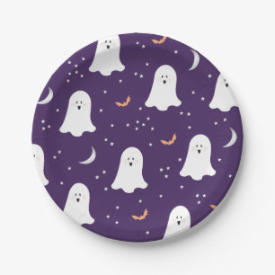Cute Ghosts Halloween Dark Paars Paper Bord