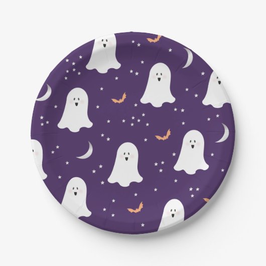 Cute Ghosts Halloween Dark Paars Paper Bord (Voorkant)