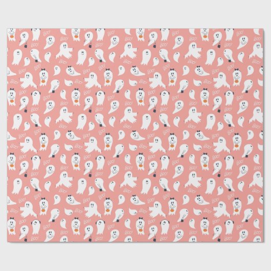 Cute ghosts Halloween Elegant Pink White Cadeaupapier (Vlak)