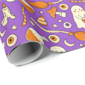 Cute ghosts Halloween Elegant purple Orang Cadeaupapier (Rol Hoek)