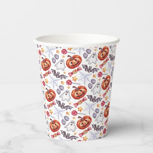 Cute ghosts Halloween watercolor patterns, Papieren Bekers (Achterkant)
