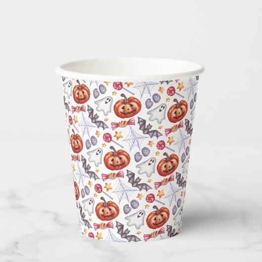Cute ghosts Halloween watercolor patterns, Papieren Bekers (Voorkant)