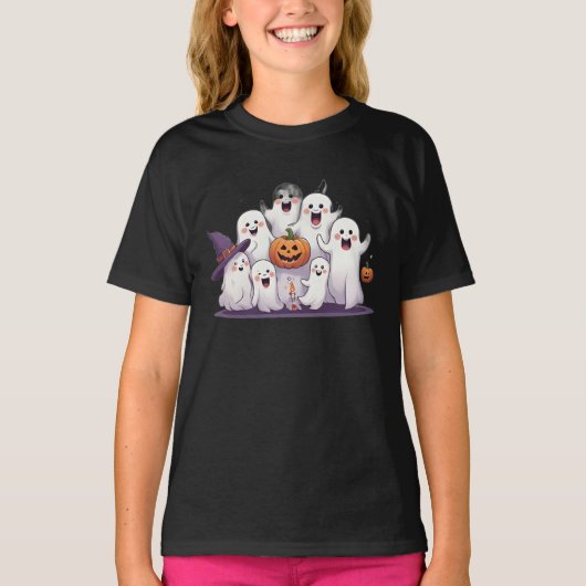 Cute Ghosts & Pumpkin Kids Halloween T-Shirt  (Voorkant)